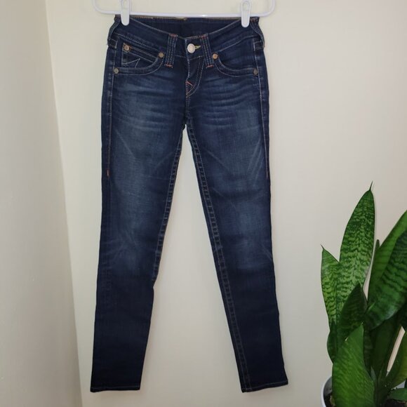 True Religion Skinny Jeans Dark Wash Horseshoe Stitch Pocket Women's Size 25 - Picture 2 of 11